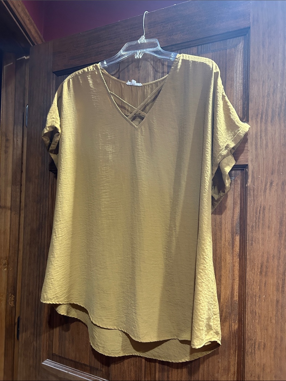 Maurices Mustard Crisscross V-Neck Tunic Top